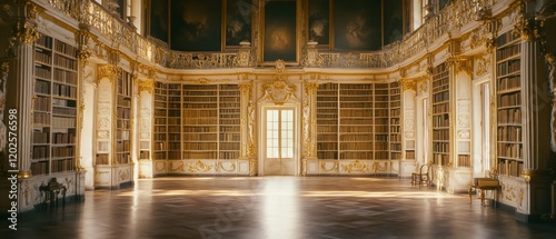 Wallpaper Mural An opulent, grand library with ornate golden details and towering bookshelves invites a sense of history and timeless knowledge in its majestic embrace. Torontodigital.ca
