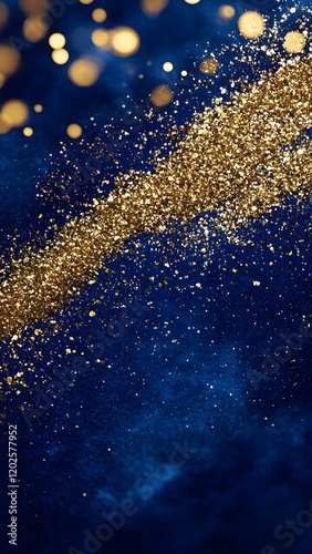 Cascading Gold Glitter on Deep Blue Background. Abstract Luxury Sparkle Phone wallpaper