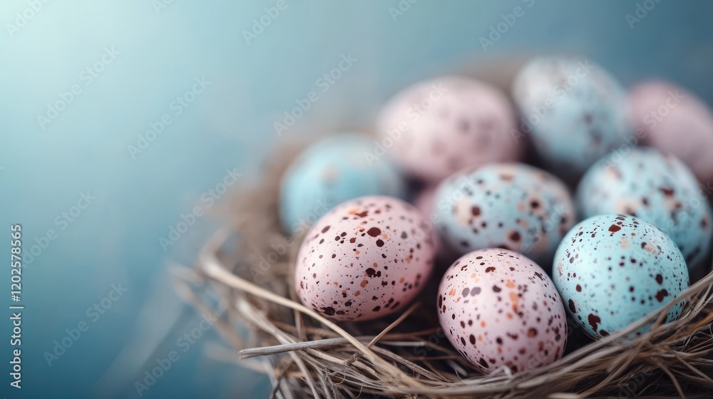 Celebrate Easter with colorful eggs nestled in a charming nest Celebrate Easter with colorful eggs nestled in a charming nest