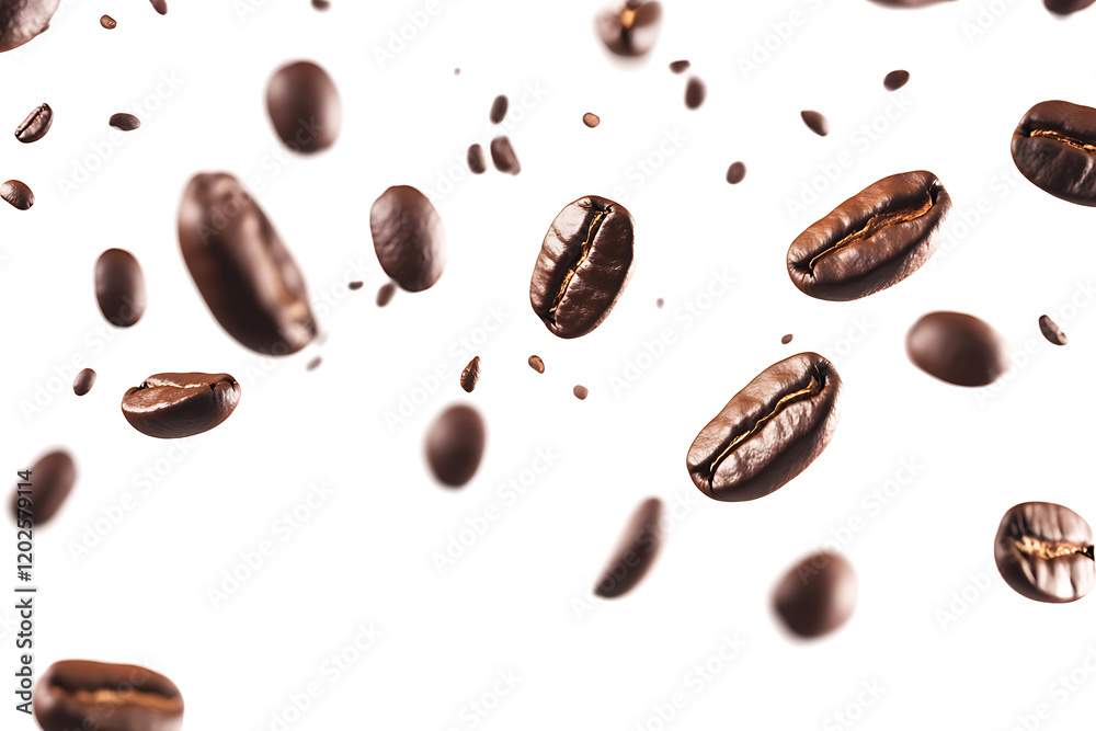 Scattering delicious coffee beans isolated on a white background