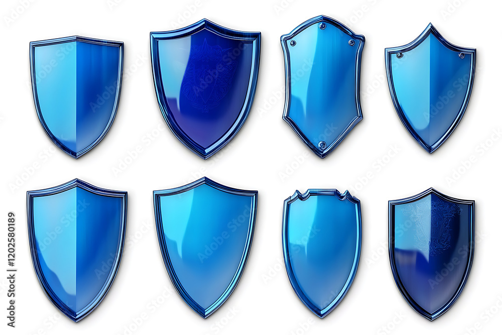 Set of blue shields isolated on a white background Set of blue shields isolated on a white background