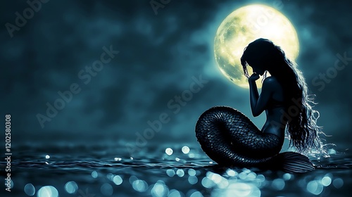 Sad mermaid moonlit ocean fantasy art