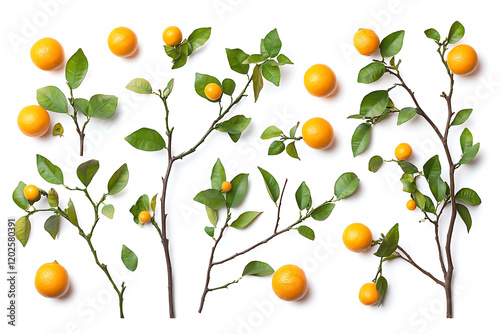 Set of branches with ripe, delicious oranges isolated on a white background © CreativeCreations