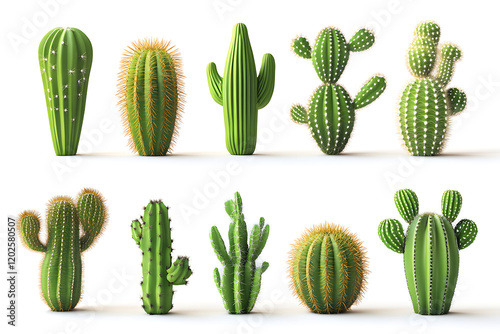 Set of cacti isolated on a white background