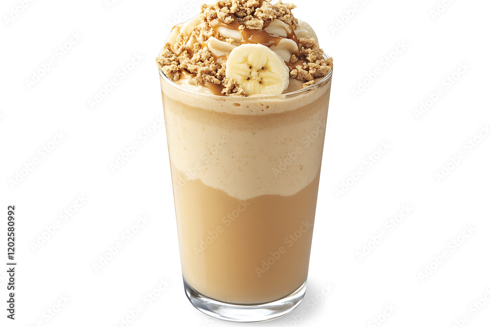 Peanut butter banana smoothie isolated on a white background Peanut butter banana smoothie isolated on a white background
