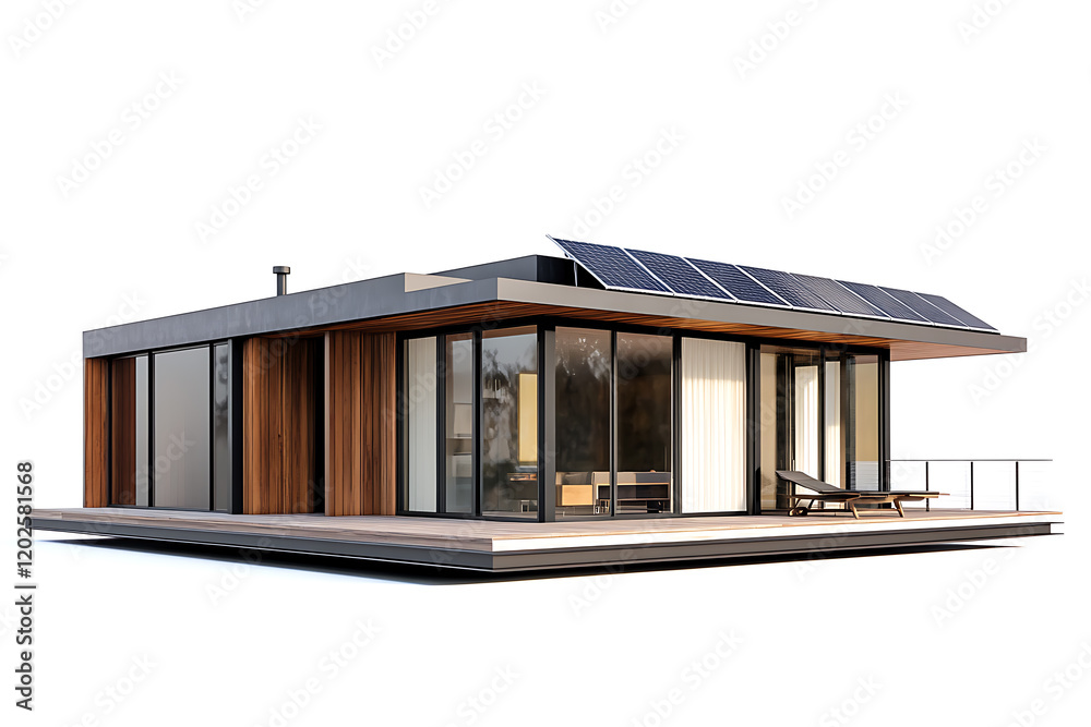 Fototapeta premium Modern house with solar panels isolated on a white background
