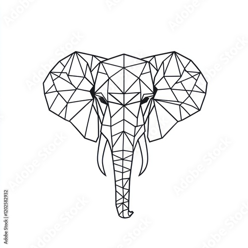 Geometric elephant head art, wall decor, white background, modern design, home decor photo