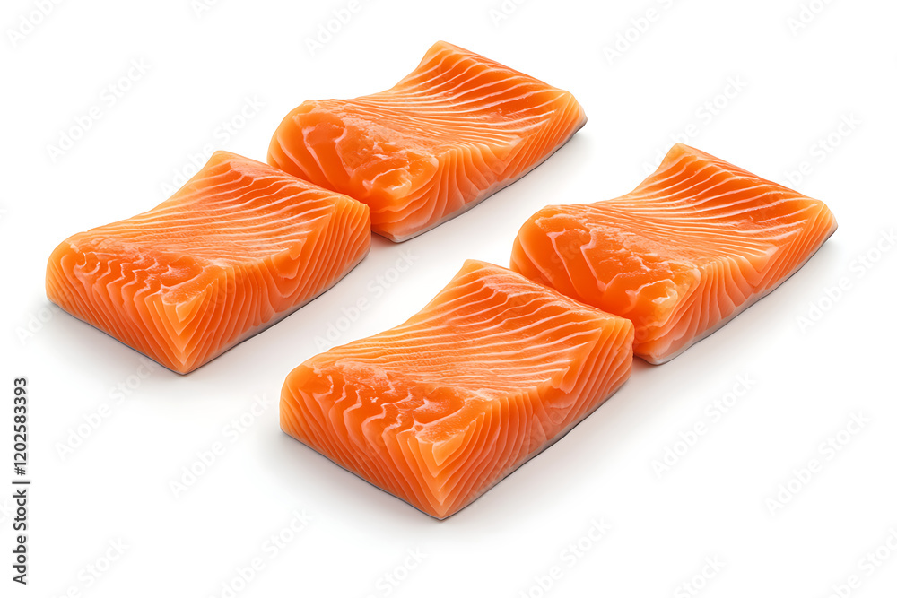 Set of fresh salmon fillets isolated a white background Set of fresh salmon fillets isolated a white background