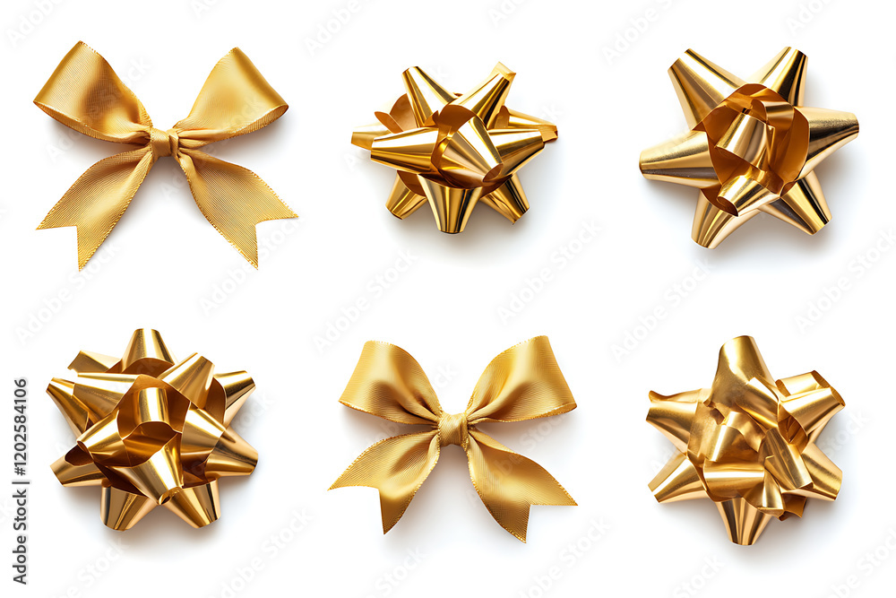 Set of golden ribbon bows isolated on a white background Set of golden ribbon bows isolated on a white background