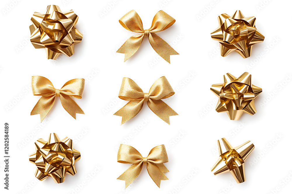 Set of golden ribbon bows isolated on a white background Set of golden ribbon bows isolated on a white background