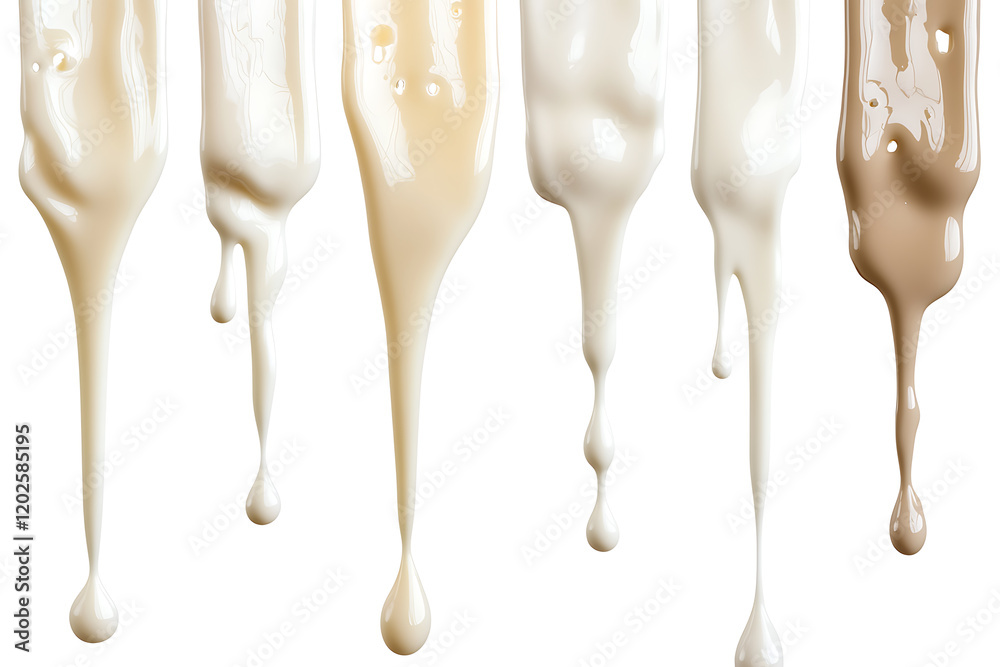 Set of milk or cream dripping isolated a white background Set of milk or cream dripping isolated a white background