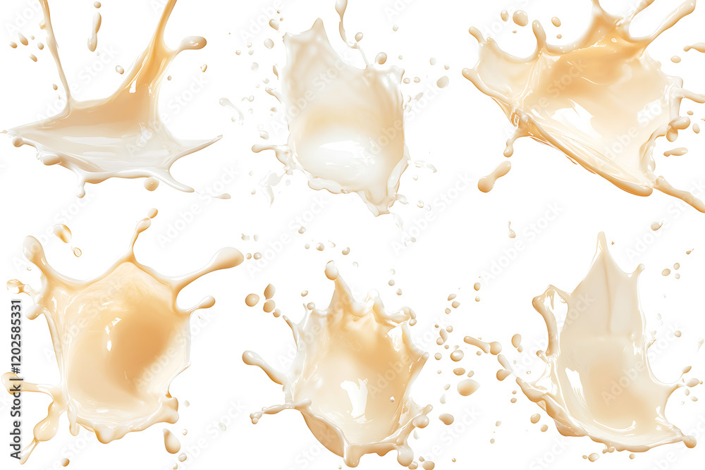 Set of milk splashes isolated a white background Set of milk splashes isolated a white background