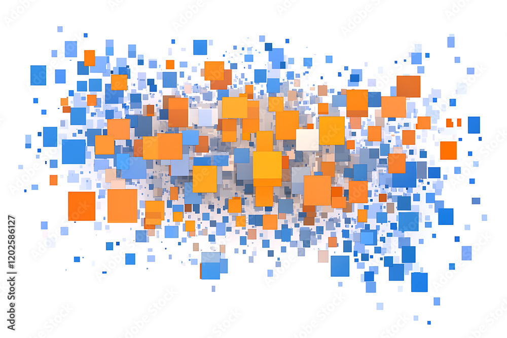 Orange blue pixel square art isolated a white background Orange blue pixel square art isolated a white background