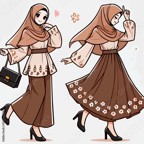 vector illustration of a Muslim with hijab and style and full body