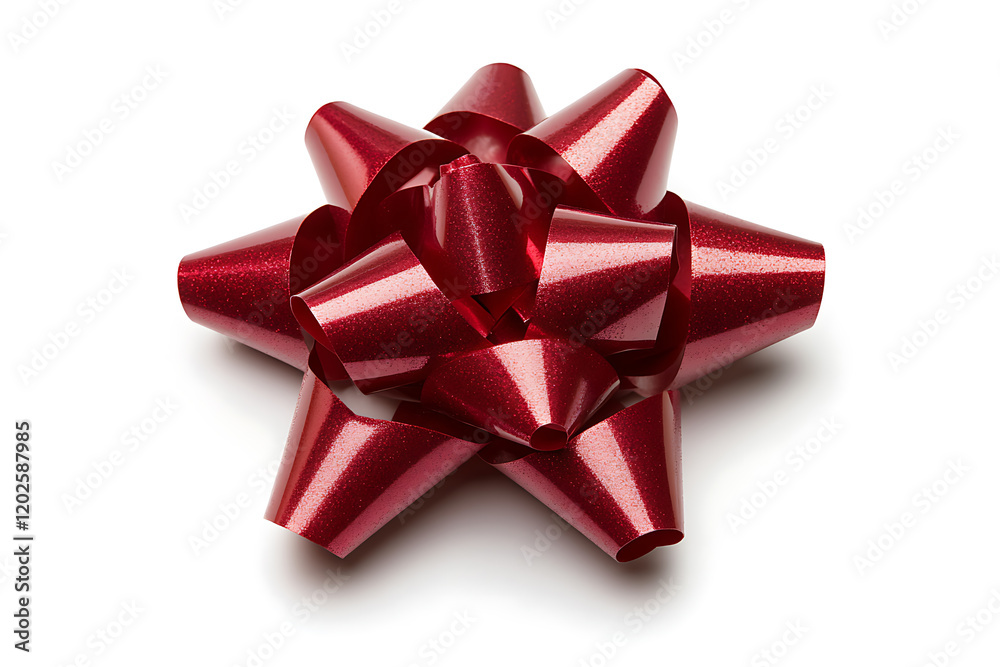 Red gift bow with smooth ribbons isolated a white background Red gift bow with smooth ribbons isolated a white background