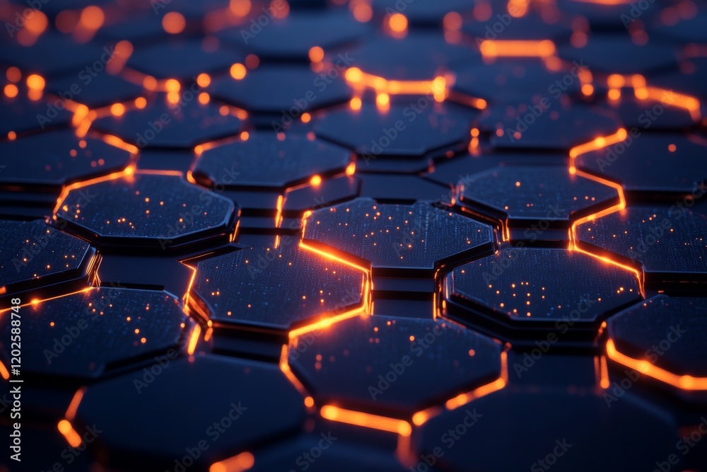 Fototapeta premium Glowing orange honeycomb pattern with futuristic design