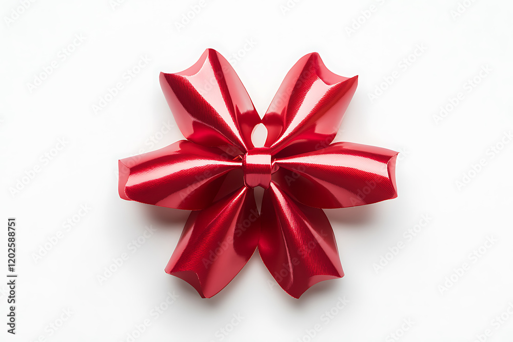 Red ribbon bow for gift box decoration, elegant festive ornament, shiny red ribbon with bow isolated a transparent background