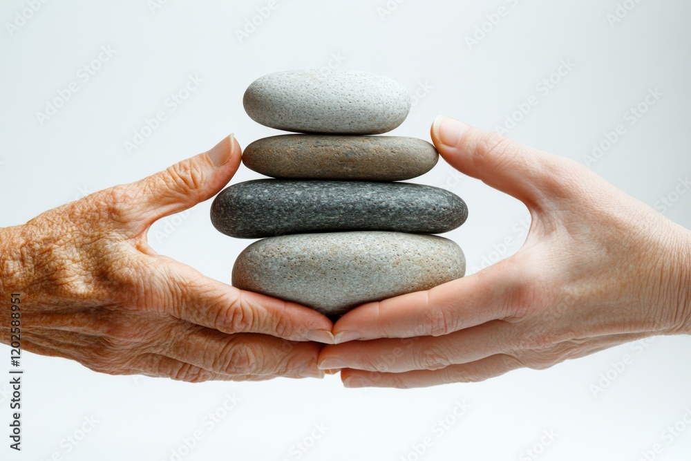 Hands holding balanced stones for a wellness concept Hands holding balanced stones for a wellness concept