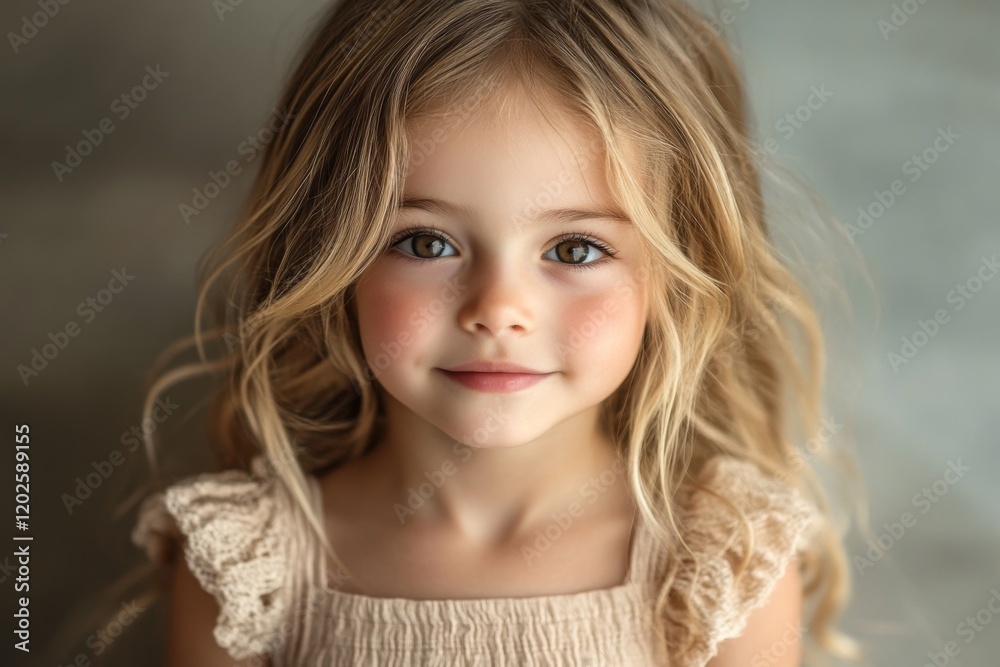 Portrait of a blonde girl with curly hair and a warm smile Portrait of a blonde girl with curly hair and a warm smile