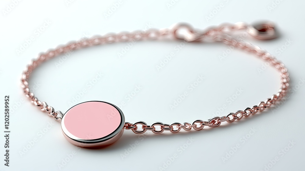 A delicate rose gold bracelet featuring a round pink charm, perfect for stylish accessories. A delicate rose gold bracelet featuring a round pink charm, perfect for stylish accessories.