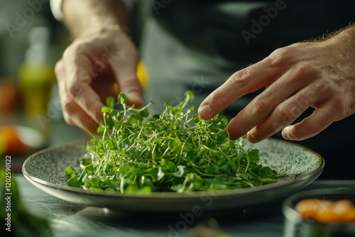 Wallpaper Mural Chef preparing fresh green leafy salad with a wooden bowl Torontodigital.ca