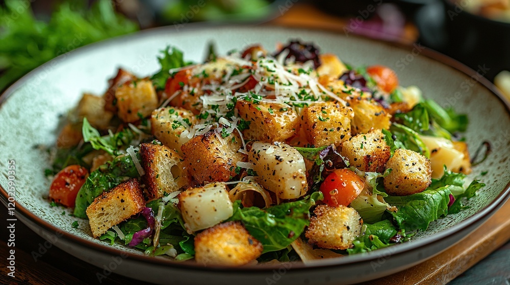 A detailed image of a dish featuring a front-and-background salad composition A detailed image of a dish featuring a front-and-background salad composition