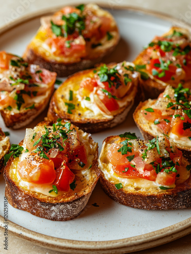 Wallpaper Mural Bruschetta with tomatoes and herbs on a white plate. Torontodigital.ca