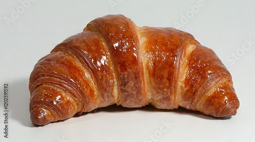   A close-up of a croissant with a bite taken out of its end on a white surface photo