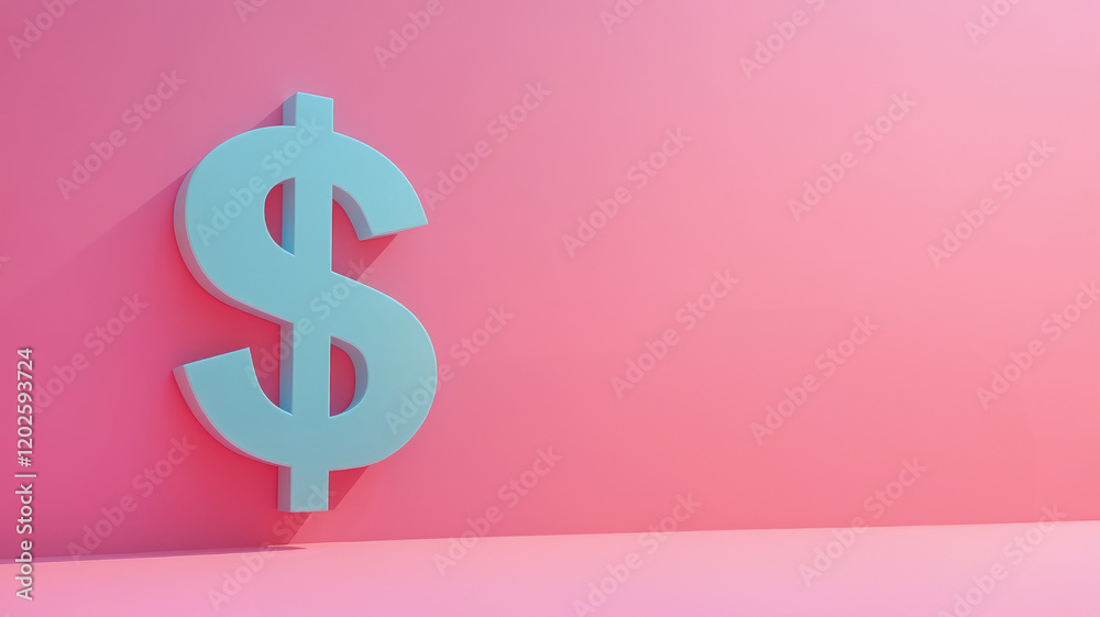 3D dollar sign on pink background with shadow 3D dollar sign on pink background with shadow