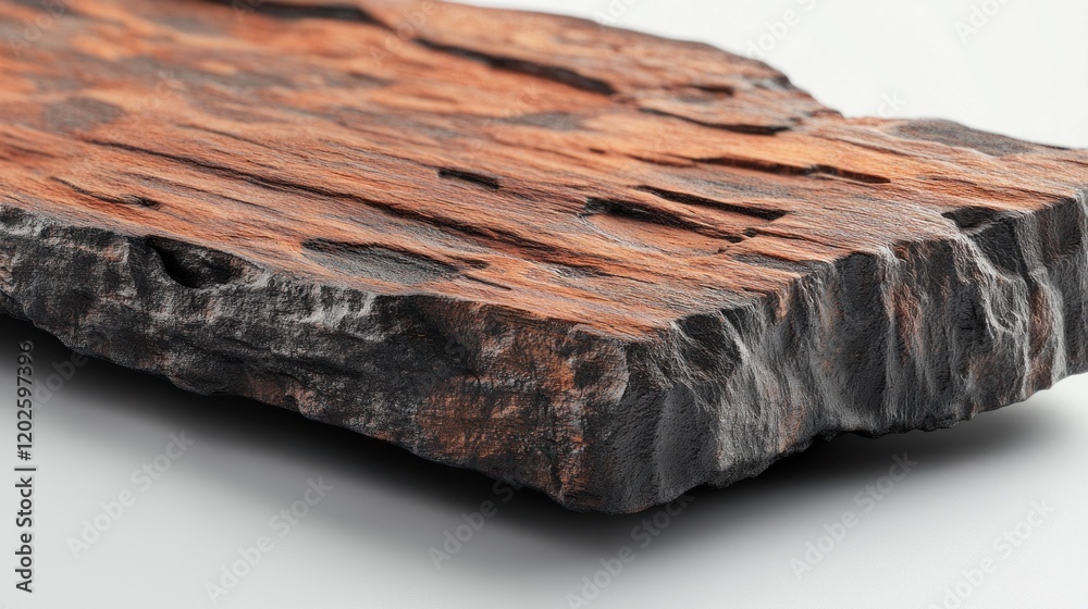 Rustic wood slab, textured surface, white background, product display Rustic wood slab, textured surface, white background, product display