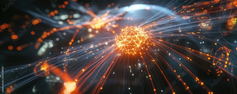 Fototapeta premium Global network data flows, orange energy, digital earth background, tech concept