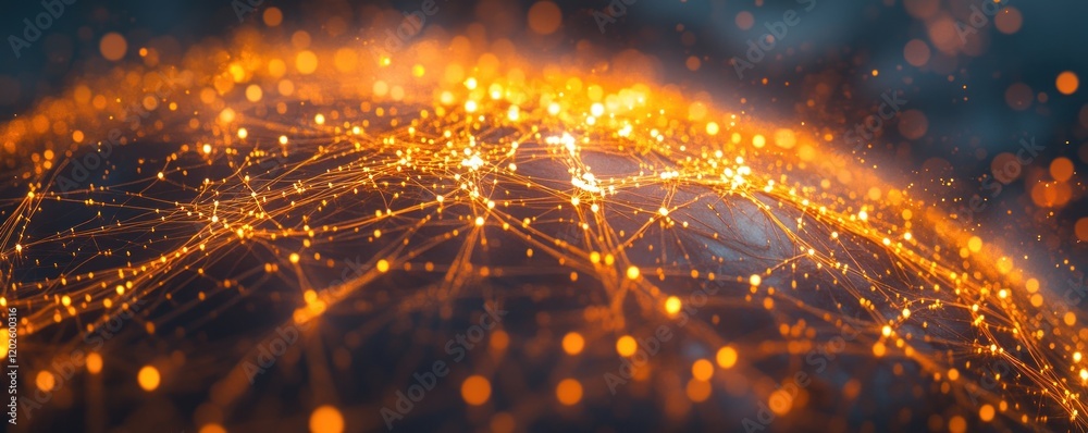 Naklejka premium Global network, glowing connections, dark background, data visualization, tech concept