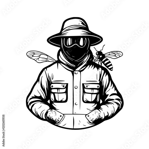 Intriguing beekeeper character with an air of mystery in a rustic setting