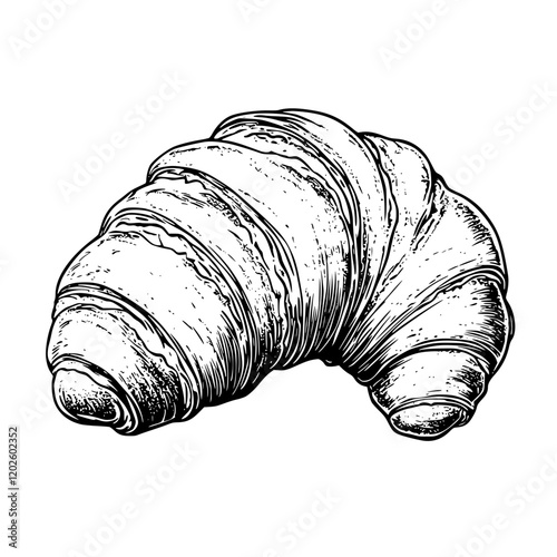 Golden croissant resting on a rustic table, inviting morning indulgence with buttery richness and flaky texture