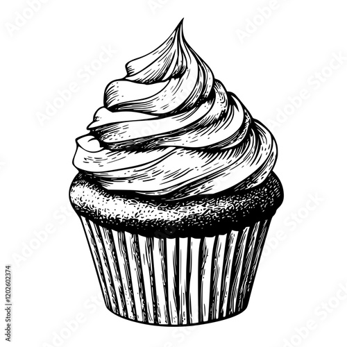 Delightful cupcake with swirls of frosting showcasing a tempting dessert crafted with love and artistry
