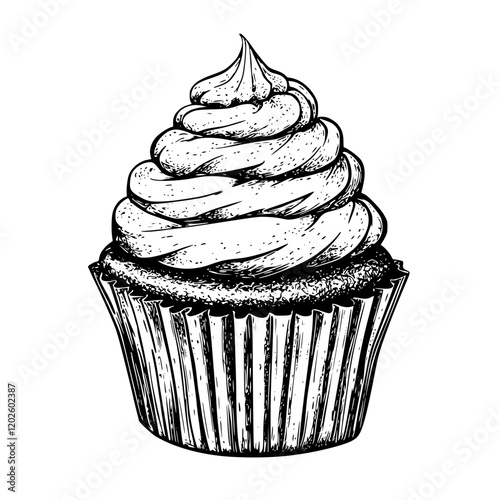 Delightful cupcake with swirls of creamy frosting atop a rich chocolate base, showcasing artistic baking skills and passion for desserts