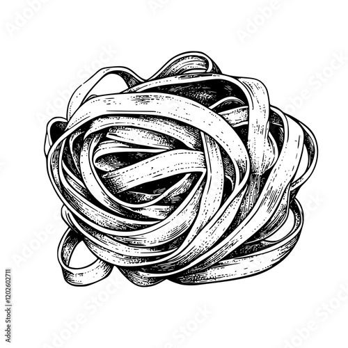 Delicate strands of fettuccine captured with artistic flair in monochrome elegance showcasing culinary craftsmanship