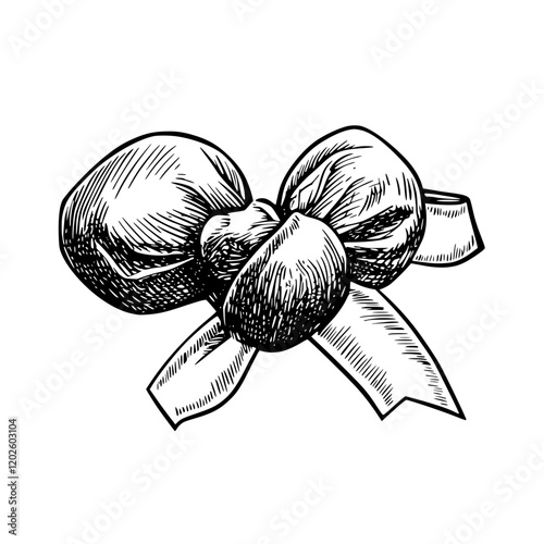 Elegant hand-drawn bow tied with a ribbon, showcasing craft and creativity in a minimalist design