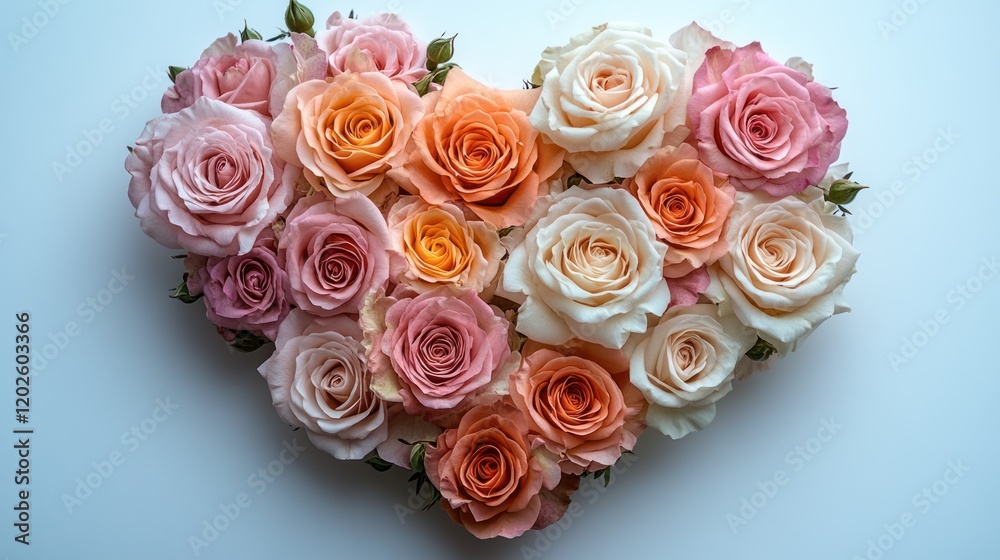 Pastel roses heart shape, white background, romantic, floral arrangement, Valentine's Day Pastel roses heart shape, white background, romantic, floral arrangement, Valentine's Day
