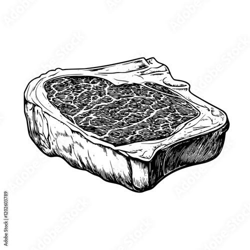 Thick cut of marbled beef resting on a rustic wooden surface, ready for grilling at a summer barbecue gathering
