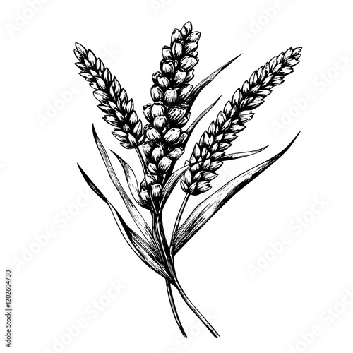 Artistic depiction of wheat sheaves showcasing nature's bounty in an intricate black and white design