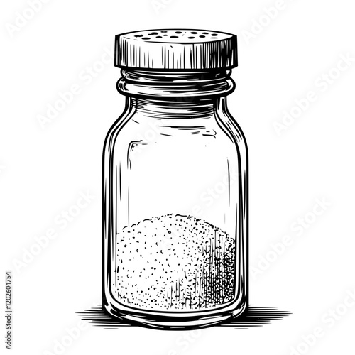 Glass container filled with fine granulated sugar showcasing a classic kitchen staple in an artistic style