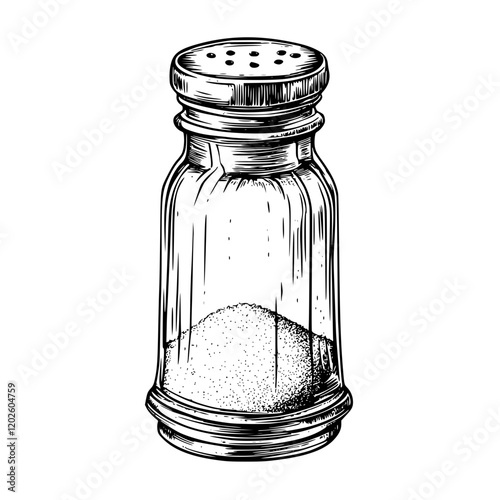 A vintage glass salt shaker filled with fine white salt resting on a kitchen countertop, evoking nostalgia and culinary warmth in a cozy setting