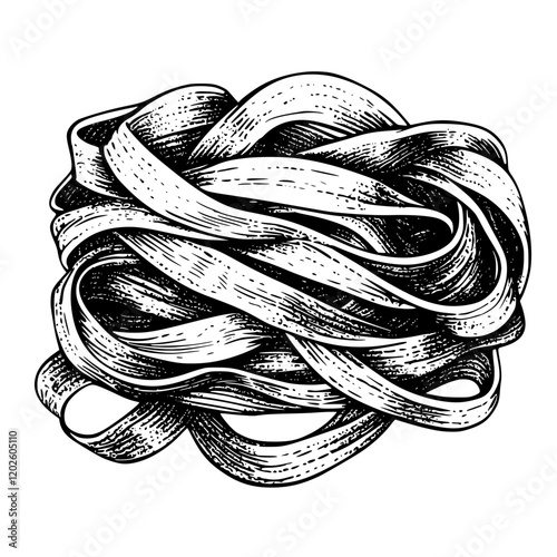 Delicate strands of fettuccine artistically intertwined in a charming culinary display during a rustic cooking session