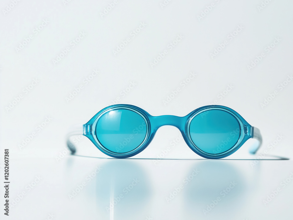 Blue Swimming Goggles on Reflective Surface: Minimalist Sports Gear Photography Blue Swimming Goggles on Reflective Surface: Minimalist Sports Gear Photography