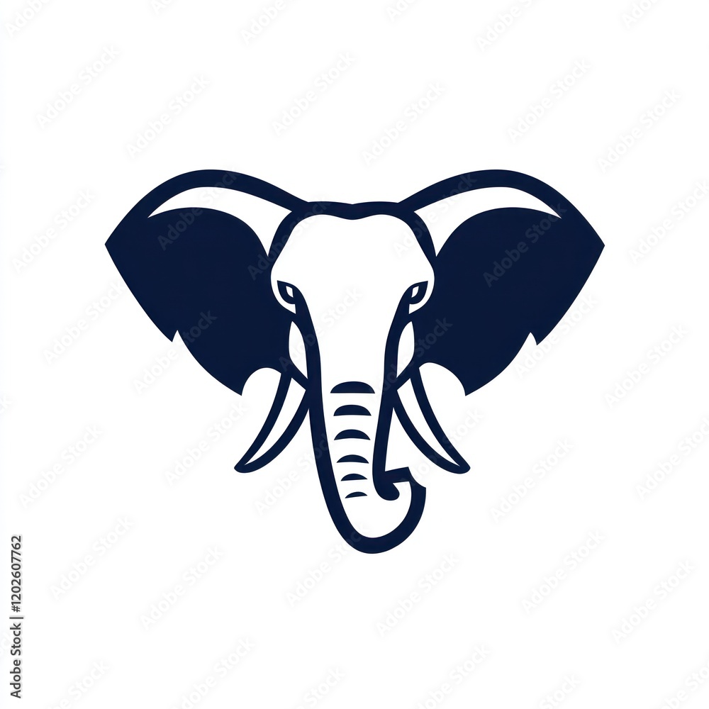 Elephant head in dark blue, isolated on white. Graphic design element. Logo, icon Elephant head in dark blue, isolated on white. Graphic design element. Logo, icon