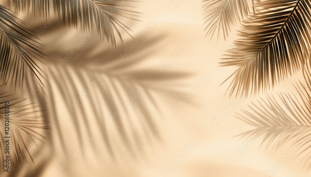 Fototapeta premium Palm leaf shadows on beige background.
