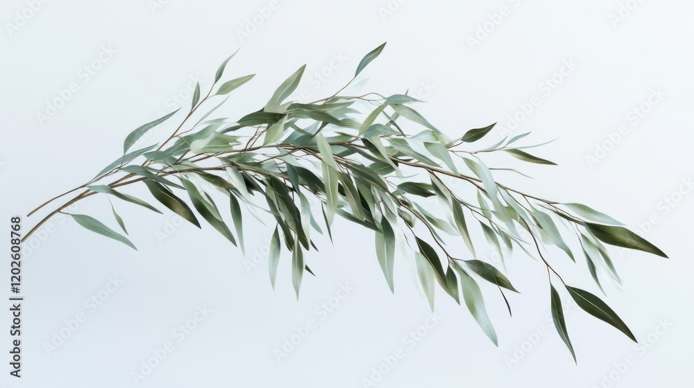 Obraz premium Eucalyptus branch, studio shot, gray background, wedding invitation design
