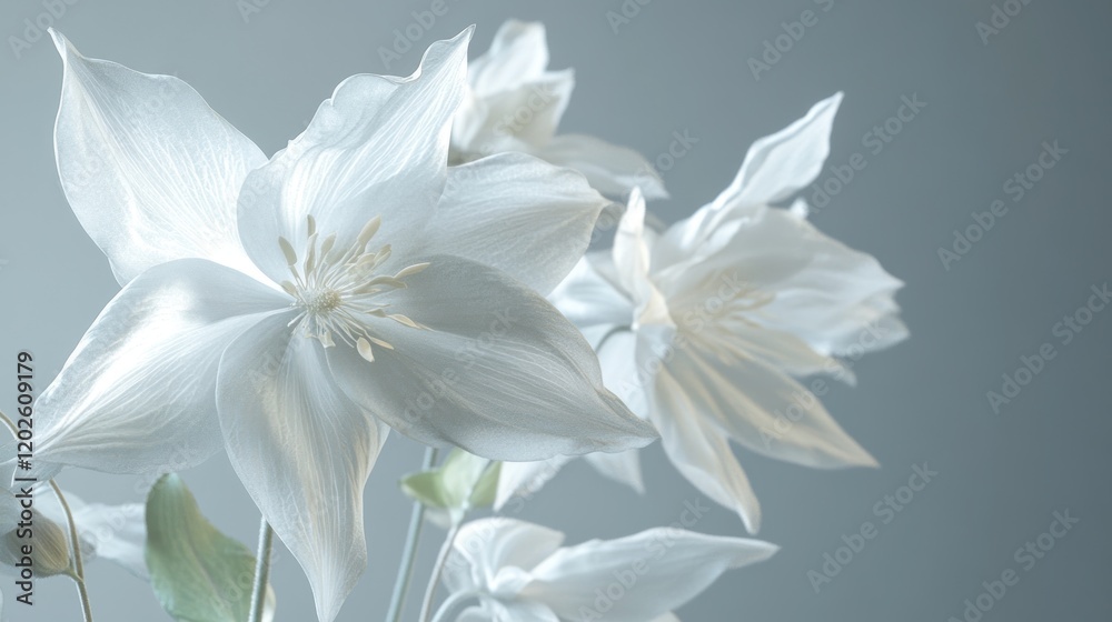 Fototapeta premium White flowers bloom, studio shot, soft background, elegant design