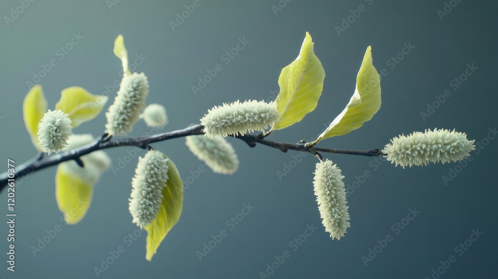 Fototapeta premium Spring willow branch blossoms, nature background, design element